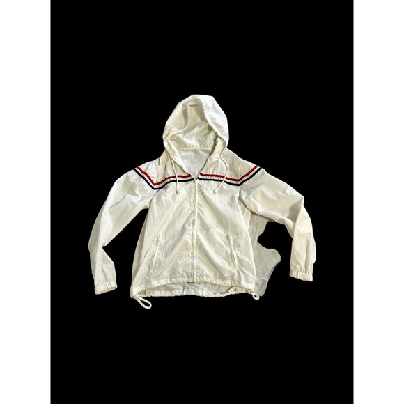 J Galt Jackets & Blazers - J Galt Jacket WhiteCrop Hooded Women's Small Windbreaker Red Stripe Zip Nylon